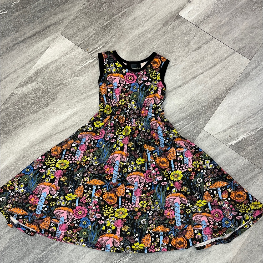 Nooworks Kids Dress with Colorful Floral and Mushroom Print